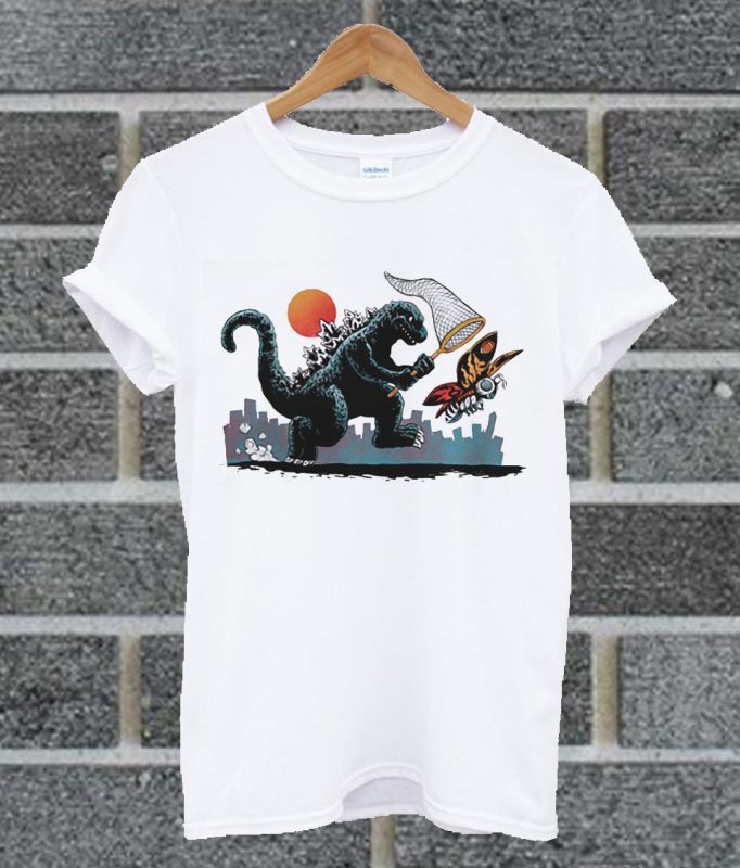 Catching Kaiju Godzilla White T Shirt